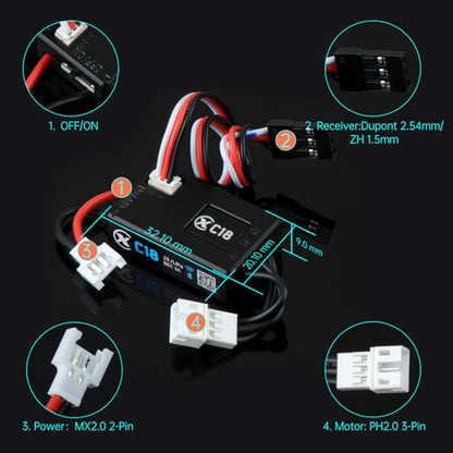 XC C18 Sensorless Brushless ESC for 1/18 1/24 RC Car,2S 30A | Bluetooth APP Programming,5.0V BEC,Multiple protection