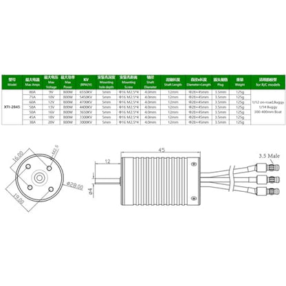 2845 3300KV Brushless Motor Shaft Diameter 4MM Connector 3.5MM for 1/12 1/14 Scale On-Road Buggy Monster RC Car