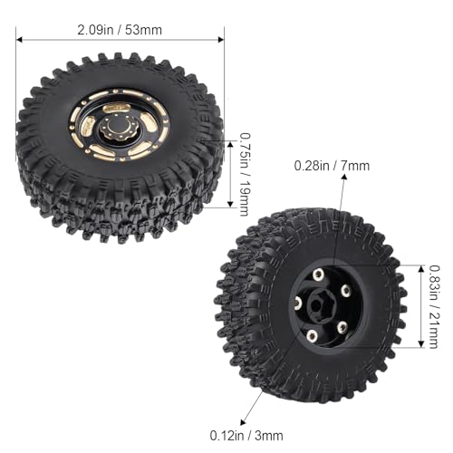 HobbyPark Brass 1.0 Beadlock Wheels & Tires for 1/18 TRX4M Upgrades Parts 1/18 SCX24 1/24 RC Crawler Replacement, Set of 4 (Type A) - style: Type A