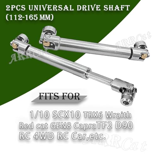 2PCS RC Crawler Drive Shaft for 1/10 SCX10 TRX6 Wraith Red cat Capra GEN8 D90 TF2 RC 4WD,ARRCat Stainless Steel Universal Driveshaft RC Upgrades Part Hop Ups,(112-165 MM,2-Pack) - size: 2pcs (112-165mm/4.41-6.49 inches)