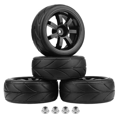 PreGlued 12mm Hex Hubs Wheel Rims&2.56" Rubber Tires for 1/10 On-Road Touring Car Drift for Traxxas 4tec 2.0 3.0 Tamiya TT02 TT01 HPI RS4 HSP Flying Fish Wltoys 144001 Kyosho Fazer (Edition A)