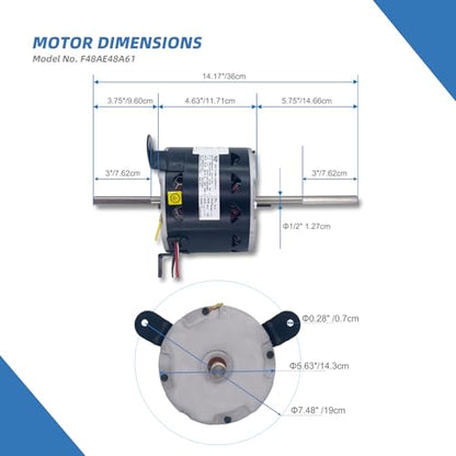 F48AE48A61 Fan Motor Replaces genteq, 3314471.011/3314471.013,1/4HP 1650RPM/3SPD Compatible with RV AC Dometic Duo-Therm Penguin II 641815/641816/641835/641915/641916/641935,115V, LEUNGOO