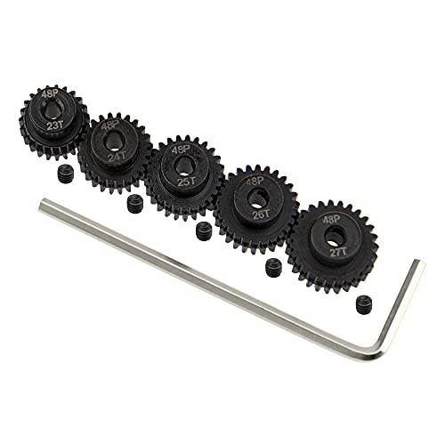 5Pack ShareGoo Steel 48P 3.175mm Pinion Gear Sets 23T 24T 25T 26T 27T fit 3.175mm (1/8-Inch) Shaft Compatible with Arrma HPI Kyosho Losi Axial Traxxas Tamiya Associated 1/10 RC Car Monster Truck Buggy