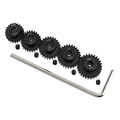 5Pack ShareGoo Steel 48P 3.175mm Pinion Gear Sets 23T 24T 25T 26T 27T fit 3.175mm (1/8-Inch) Shaft Compatible with Arrma HPI Kyosho Losi Axial Traxxas Tamiya Associated 1/10 RC Car Monster Truck Buggy