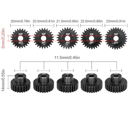 OGRC 32P 23T 24T 25T 26T 27T Pinion Gear for 1/8 1/10 RC Truck Monster | 0.8 Mod, 5mm Shaft, Hardened Steel, Fits 3660, 3665, 3670, 4068, and 4074 Series Motor - size: 23T 24T 25T 26T 27T