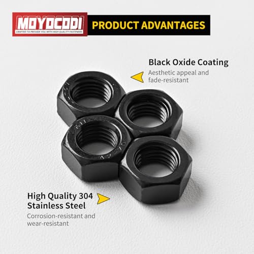 M4-0.7 (100 Pack) Hex Head Nuts, Black Oxide 304 Stainless Steel 18-8 Hexagon Nuts, Hex Drive, Standard Inch Coarse Thread - size: M4-0.7
