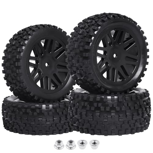 HobbyPark Front & Rear Wheels and Tires 12mm Hex Hub with Foam For Redcat Shockwave, Tornado Epx,S30 1/10 Off Road Buggy (Pack of 4)
