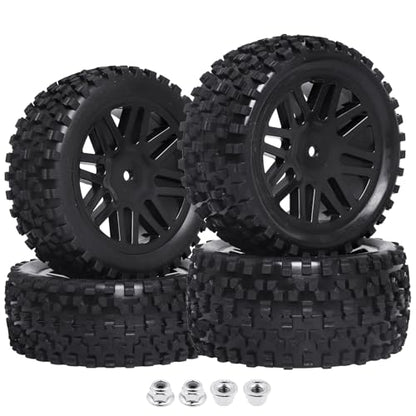 HobbyPark Front & Rear Wheels and Tires 12mm Hex Hub with Foam For Redcat Shockwave, Tornado Epx,S30 1/10 Off Road Buggy (Pack of 4)