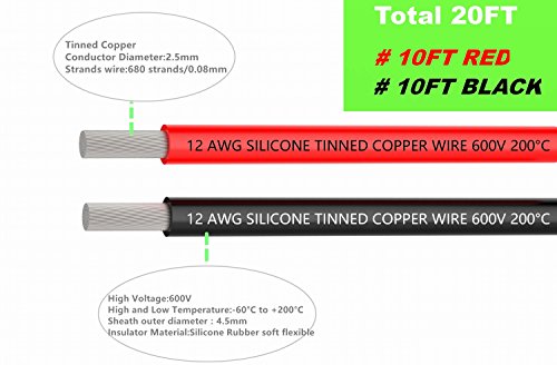 TUOFENG 12 AWG Silicone Wire - Flexible Tinned Copper, Red/Black 20ft - size: 12 AWG 2 colors wire 10ft