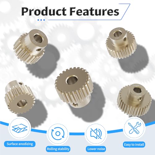 Pinion Motor Gear, M0.6 27T, 1/8 in (3.175mm) Shaft Hole | M0.6 Pitch 27 Teeth, 7075 Aluminum Alloy, 1/8 Inch Shaft Hole, RC Motor Pinion Upgrade, for 1/10 RC Brushless Crawler - size: M0.6 27T