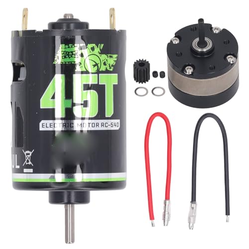 540 Brushed Motor with 1/3 Reduction Gearbox for RC Car, Black Green, 7.2-7.4V - High Torque Output, Low Noise Operation, Ideal for RC Crawler and Offroad Use (45T)