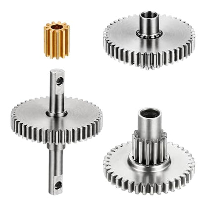 MECCANIXITY Stainless Steel 16.6:1 Transmission Gear Set, High Speed Pinion Diff Gear with Four Sizes for TRX4M 1/18 RC Crawler Car, Silver - style: 16.1:1 with Silver