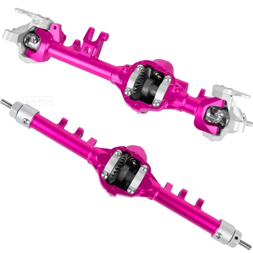 RC Alloy Front Rear Portal Axle Upgrades Part for 1/10 RC Crawler SCX10 90046 90047,Aluminium Front Rear Complete Portal Housing,All Pink - color: Pink