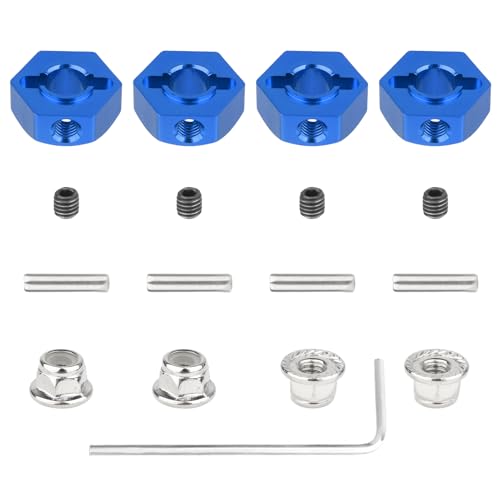 Hobbypark 12mm Wheel Hex Hubs 5mm Axle Hole Drive Adapter & M4 Lock Nuts for 1/12 1/10 RC Car Truck Buggy On Road RC Touring Racing Compatible with Traxxas Tamiya Redcat Axial Upgrades Parts (Blue) - color: Blue
