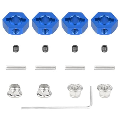 Hobbypark 12mm Wheel Hex Hubs 5mm Axle Hole Drive Adapter & M4 Lock Nuts for 1/12 1/10 RC Car Truck Buggy On Road RC Touring Racing Compatible with Traxxas Tamiya Redcat Axial Upgrades Parts (Blue) - color: Blue