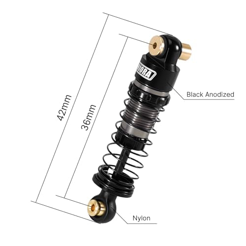 INJORA 36mm Aluminum Big Bore Oil Shock with Nylon End for SCX24 FCX24M