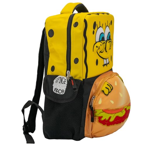 AI ACCESSORY INNOVATIONS Sponge Bob Square Pants Backpack, 3D Big Face SpongeBob Girls & Boys School Bag 16” - color: Sponge Bob