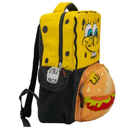 AI ACCESSORY INNOVATIONS Sponge Bob Square Pants Backpack, 3D Big Face SpongeBob Girls & Boys School Bag 16” - color: Sponge Bob