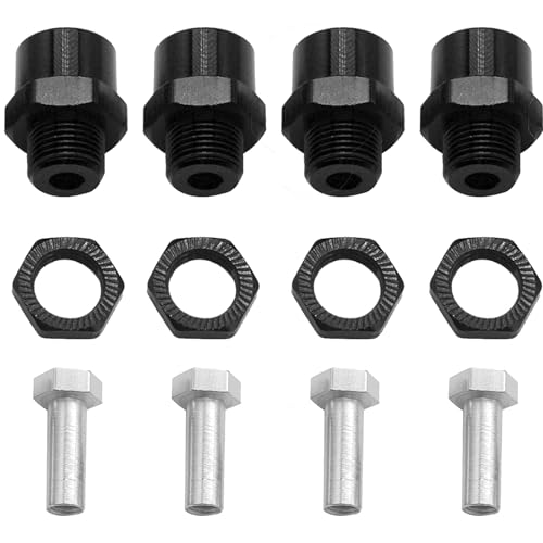 4Pack Share Goo Metal 12mm to 17mm Wheel Hex Drive Hub Adapter Conversion 15mm Offset Extension Compatible with Tamiya Axial RC4WD Traxxas HPI Himoto HSP 1/10 RC Car Buggy Truck Tires (Black) - color: Black