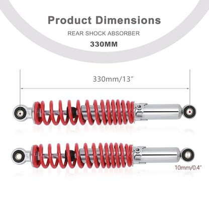 Minho Dual Rear Shock Absorbers with Adjustable Spring Preload in Heavy Iron Material Compatible with Chinese GY6 4-Stroke Engine Taotao ATV Go Kart,Red Color,330MM Length - size: 330mm