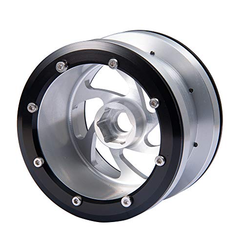 2.2'' Alloy Beadlock Wheel Rims for Axial Wraith SCX10 4WD D90 1/10 RC Car (Silver-Black)