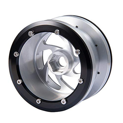 2.2'' Alloy Beadlock Wheel Rims for Axial Wraith SCX10 4WD D90 1/10 RC Car (Silver-Black)