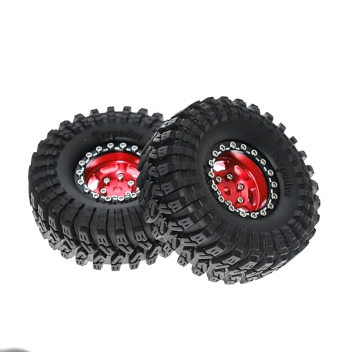 1.3” Aluminum Beadlock Wheels & Rock Trail Tires Set for 1/18 1/24 RC Crawlers, -8.0mm Offset, 68×26mm, 7mm Hex, Foam Inserts, Fits TRX4M SCX24 AX24 FCX24 Ascent-18, Pre-Assembled 4 pcs (Red) - color: Red