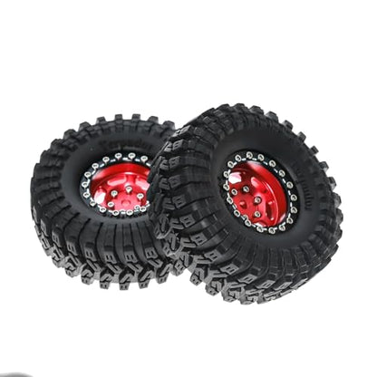 1.3” Aluminum Beadlock Wheels & Rock Trail Tires Set for 1/18 1/24 RC Crawlers, -8.0mm Offset, 68×26mm, 7mm Hex, Foam Inserts, Fits TRX4M SCX24 AX24 FCX24 Ascent-18, Pre-Assembled 4 pcs (Red) - color: Red