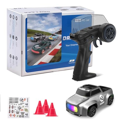 ANTSIR 1/64 RC Drift Car, 7 Colorful LED Lights 4WD RTR Racing Sports Gift | 2.4GHz,15KM/H High Speed, Drifting/Race Tires, Desktop Remote Control Car, Proportional Throttle, Adults & Teens, Silver Gray - color: Matte Gray Concept Model
