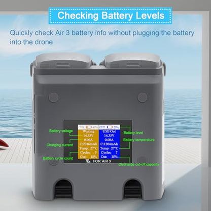 Multifunction LCD Dual Chargerfor DJI Air 3S 3 Battery | Storage Charge,Discharge,Fast Charging Two Batteries,Two-Way Hub Accessories