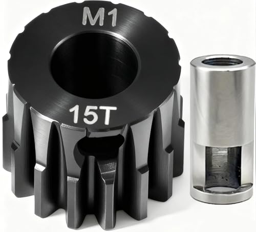 15T M1 8mm Steel Pinion Gear with 8mm to 5mm Adapter Shaft for Traxxas 1/5 X-MAXX 1/10 RC Car Buggy Truck, Available in 14T to 30T Mod 1 Motor Gear for Enhanced Performance and Durability - size: 15T