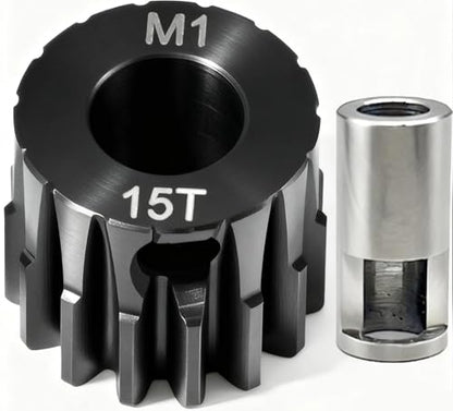 15T M1 8mm Steel Pinion Gear with 8mm to 5mm Adapter Shaft for Traxxas 1/5 X-MAXX 1/10 RC Car Buggy Truck, Available in 14T to 30T Mod 1 Motor Gear for Enhanced Performance and Durability - size: 15T