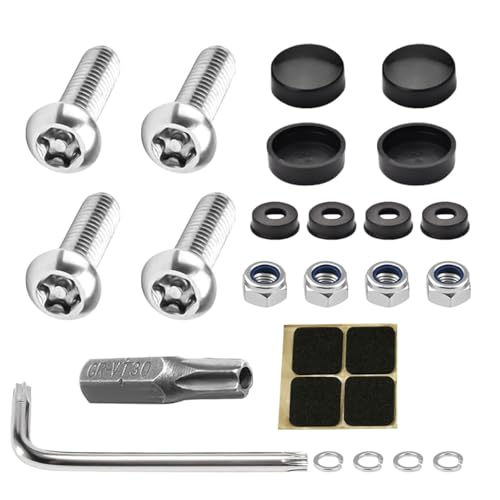 4PCS Stainless Steel License Plate Screws Kit, Anti-Theft Rustproof Tamper Resistant Bolt, Car Tag Plate Frame Mounting Hardware Security Fastener with Black Cap, Anti-Rattle Pad (Flat-end) - size: Flat-end