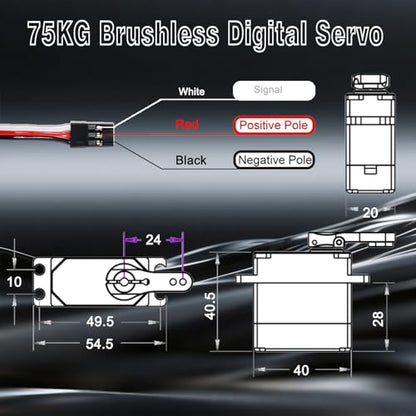 75KG Brushless Servo IP68 Underwater Waterproofing High Voltage High Torque Steering Digital RC Servo All Aluminum Case for 1/8 1/10 RC Car Crawler Off-Road Truck Buggy Robot Boat 270 Degree