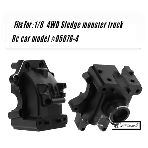 Gear Box Upgrades Part for 1/8 Sledge 4WD,Aluminum Front Rear Universal Gear Box Housing, RC Alloy Gearbox Hops up for Sledge Monster Truck RC Car #95076-4,Replace #9529, Black（1 Set - color: Black- Gear Box