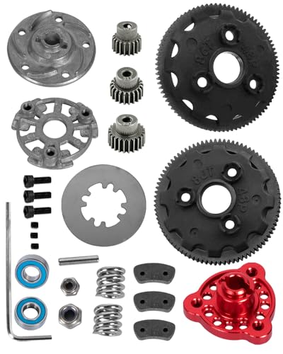 86T 48P Spur Gear with 19T 21T 23T Pinions Gear & Slipper Clutch Upgrades Part for 1/10 Slash Rustler Stampede Bandit 2WD VXL,86T Spur Gear,Red - color: Red - (86T)