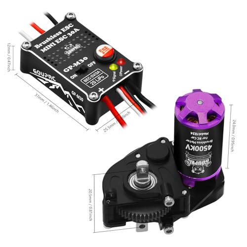 GOUPRC 1224 4500KV Brushless Outrunner Motor with Transmission & Upgrade 30A Brushless Esc for SCX24 RC Crawler Axial 1/24 RC Crawler Buggy Truck - style: Black Transmission