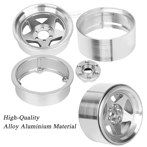 RC 2.2" Beadlock Wheels and Tires for 1/8 1/10 RC Crawler SCX10 III 90046 TRX4 D90,2.2in Beadlock RC Rims 2.2in RC Beadlock Tires,4pcs,Silver - color: Silver(4pcs)