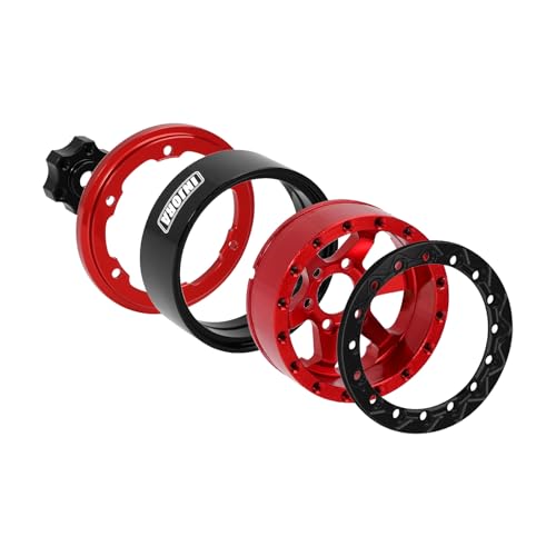 INJORA 1.3" Aluminium -5.25mm Offset Beadlock Wheels for 1/24 1/18 RC (Red) - color: Red