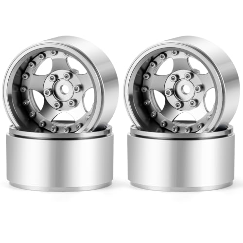 4PCS Aluminum 1.9" Beadlock Wheel Rims Upgrades for Axial SCX10 I II III TRX4 GEN7 GEN8 1/10 RC Crawler Truck Car (Silver) - color: Silver