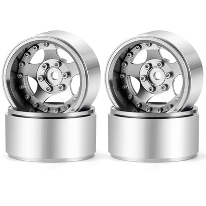 4PCS Aluminum 1.9" Beadlock Wheel Rims Upgrades for Axial SCX10 I II III TRX4 GEN7 GEN8 1/10 RC Crawler Truck Car (Silver) - color: Silver