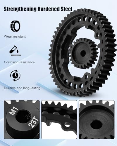 54T M1.0 Harden Steel Main Spur Gear with 23T Pinion Motor Gear Fit for Traxxas 1/10 Maxx 1/10 E-REVO 2.0 VXL 1/5 X-Maxx 1/7 XO-1 1/6 XRT Replace 6481X Hot Racing Spur Gear RC Cars Spare Parts - size: 54T+23T