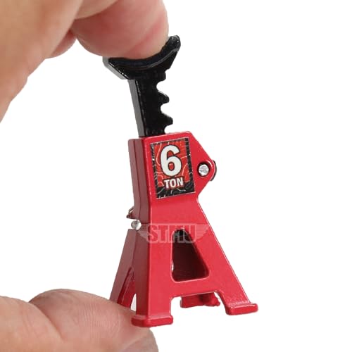 4pcs 1/24 RC Scale Metal Mini Toy Jack Stands for Simulation Compatible with 1/18 and 1/24 RC Crawler Cars SCX24, AX24, TRX4M, FCX24 (Red) - color: Red