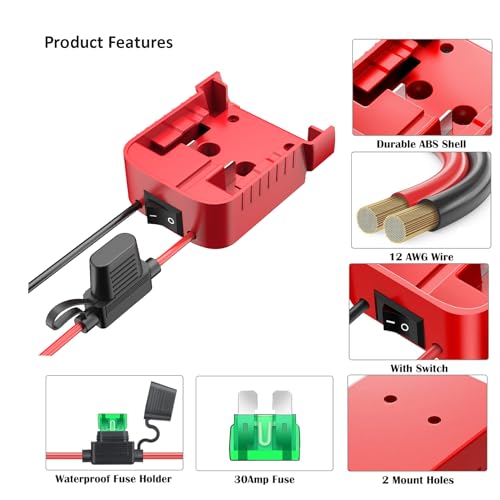 18V Adapter for Milwaukee M18 Battery Adapter Compatible with Power Wheels Battery Conversion Upgrade Kit for DIY Rc Car Toys, Robotics and Rc Truck with 30A Fuses Wire Terminals 12AWG Wire