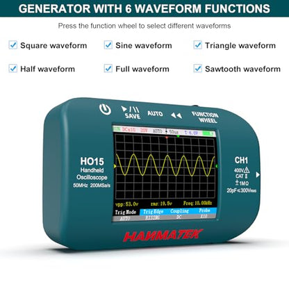 HANMATEK HO15 Handheld Digital Oscilloscope - 50MHz Bandwidth, 200MSa/s High-Precision Sampling, 2.8" TFT Display, USB Rechargeable, Signal Generator,Portable for Fieldwork - style: Professional 50 Mhz