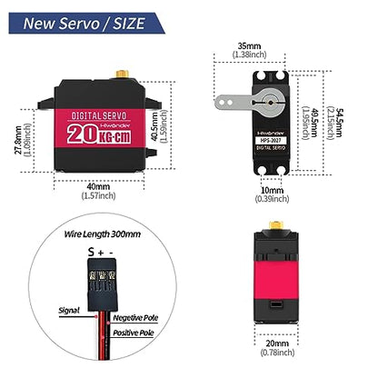 20KG RC Servo High Torque Servo Motors, Waterproof Full Metal Gear Steering Servo for 1/6 1/8 1/10 1/12 RC Car Robot DIY, Digital Servo with 25T Servo Horn, Control Angle 270° - style: 20KG-270°