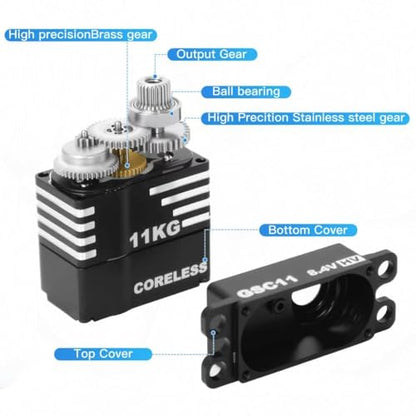 GOTECK 11KG Sub Micro Servo 8.4V High Torque Coreless Steering Servo with Metal Horn - Ultimate Rock Crawling Upgrade Parts to Fix Weak Steering for 1/18 TRX4M & 1/24 SCX24 RC Cars
