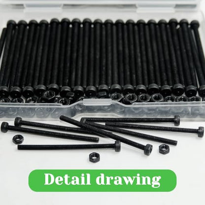 100Pcs M3 x 50mm Hex Socket Head Cap Screws Bolts, Carbon Steel, Black Oxide Finish, Allen Socket Drive, Full Threads,with Hex Spanner - size: M3 x 50-100Pcs-Black