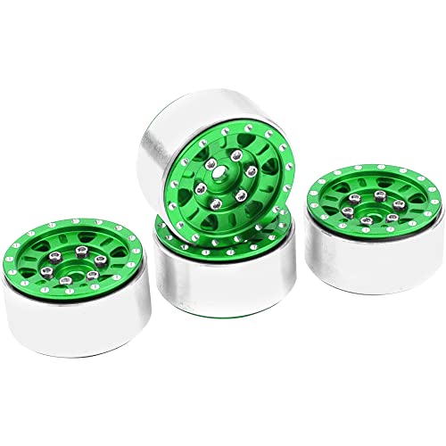 4Pack HIRCQOO 1.0" SCX24 Beadlock Wheels Rim 7mm Hex Wheel Rims Compatible with Axial 1/24 AXI90081 AXI00002V2 JT C10 Gladiator RC Micro Beadlock Wheels Crawler Car (Green) - color: Green