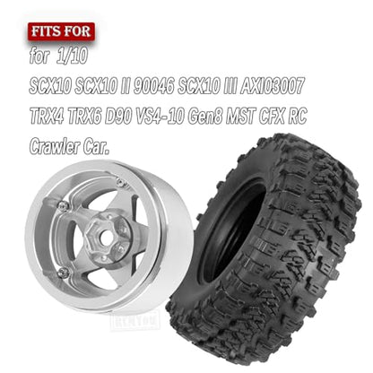 Rc 2.2 Wheel Rims Tires Wheels for 1/10 TRX4 TRX6 SCX10 SCX10 II SCX10 III 90046 D90 VS4-10 Gen8 MST CFX RC Crawler Car,Aluminum RC 2.2 Beadlock Wheel,Silver - color: Silver - (Rc 2.2in Wheel)